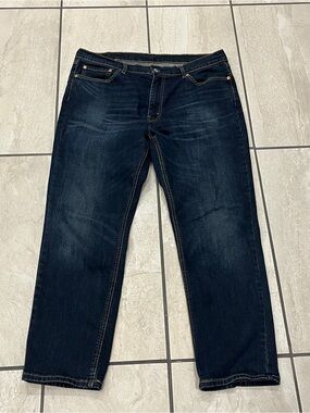 Levis 541 Athletic Taper Fit Jeans Mens 38x32 Blue Dark Wash Whiskers Stretch